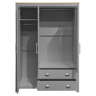 3 Door Storage Wardrobe With Cabinets And 2 Hanging Rods - Gray