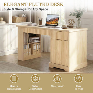 Modern Fluted Office Desk With Storage Cabinet