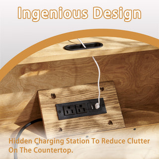 Nightstand With Hidden Charging Station USB Ports & Outlet Hole