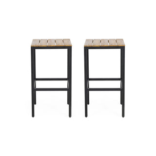 Outdoor Bar Stool With Slat Design And Metal Frame (Set of 2)