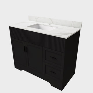 Bathroom Vanity Set, Fluted Cabinet, Soft Close Doors, Single Faucet Hole, Sink Included - Black