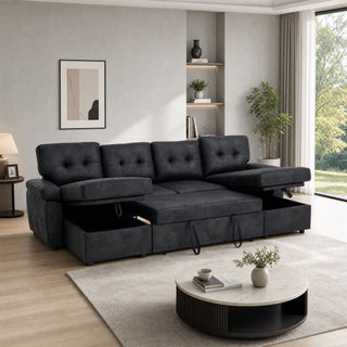 Convertible Sectional Sofa Bed With Pull Out Sleeper And Storage