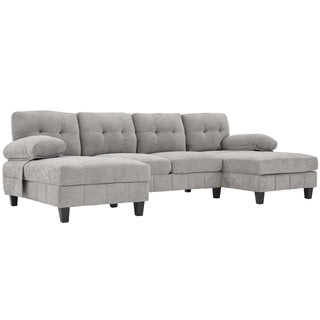 U-Shaped Sectional Sofa 103.5" Fabric Couch With Dual Chaise Lounges, Storage Pockets, Armrest Pillows