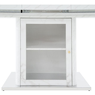 Modern Rectangle Dining Table With Stretchable Top, Storage Cabinet