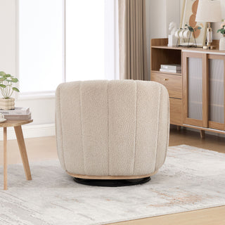 Swivel Upholstered Barrel Chair With Metal Base