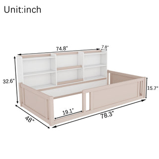 Platform Floor Bed With Guardrail Fence And Side Storage Shelves