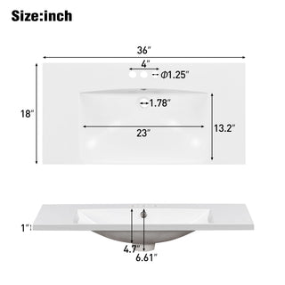 Single Bathroom Basin Sink, Vanity Top Only With 3 Faucet Holes