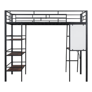 Loft Metal Bed With 3 Layers Of Shelves And Desk, Stylish Metal Frame Bed With board
