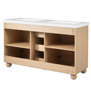 Double Sink Bathroom Vanity With Sinks, Soft Close Doors & 3 Drawers - Wood