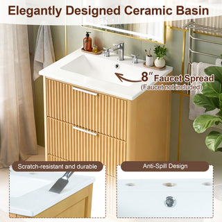 Bathroom Vanity With Sink, Open Shelf & Closed Storage - Natural Wood