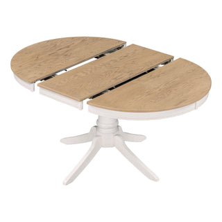 Trexm 5-Piece Retro Functional Dining Table Set Wood Round Extendable Dining Table And 4 Upholstered Dining Chairs (Off White)