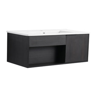 Wall Mounted Floating Bathroom Vanity With Open Shelf & Soft Close Door