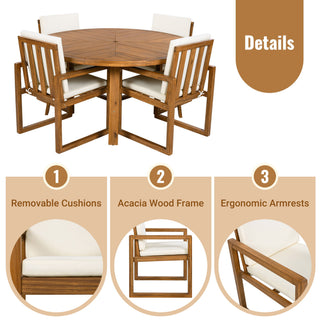 5 Piece Outdoor Patio Dining Set With 4 Armchairs And Table - Beige