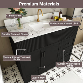 Bathroom Vanity Set, Fluted Cabinet, Soft Close Doors With Drawers, Single Faucet Hole, Sink Included - Black