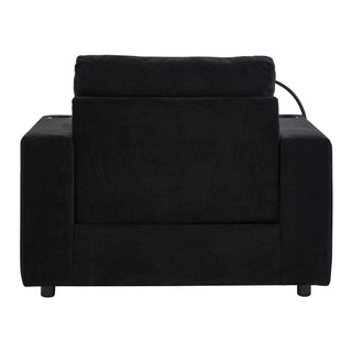 Modern Style Armchair Chaise Lounge Sofa Couch With Movable Storage Ottoman, USB Ports, Cup Holders, Phone Holder, Side Pockets