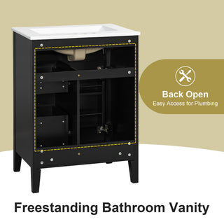 Bathroom Vanity With Sink, 3 Drawers & Cabinet With 2 Tier Door Storage Rack, Soft Close Doors & Drawers