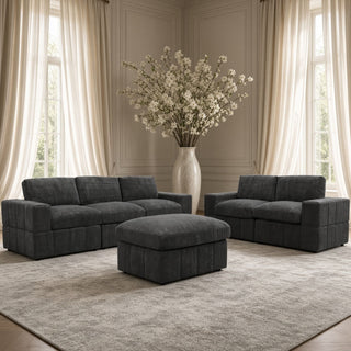 Oversized Modular Sectional Sofa Set With Loveseat & Ottoman, 6 Piece Living Room Furniture - Dark Gray