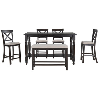 Counter Height Dining Set With Shelf, 4 Chairs And Bench