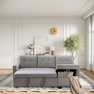 Reversible Sectional Storage Sleeper Sofa Bed, L-Shape 2 Seat Sectional Chaise With Storage, Skin-Feeling Fabric