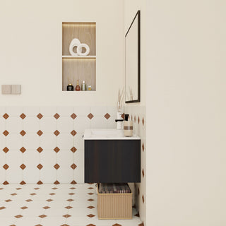 Wall Mounted Floating Bathroom Vanity With Open Shelf & Soft Close Door