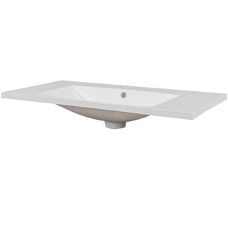36" Single Bathroom Vanity Top With Undermount Basin, 3 Faucet Holes, Flat Edge - White