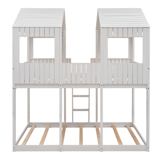 Bunk Bed With Roof, Window, Guardrail, Ladder