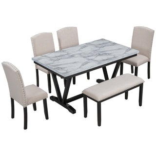6 Piece Dining Set With V - Legs - White