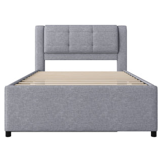 Upholstery Platform Bed With Trundle, Trundle Can Be Flat Or Erected