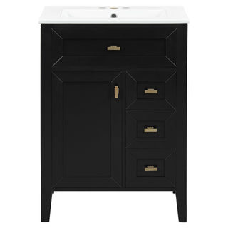 Bathroom Vanity With Sink, 3 Drawers & Cabinet With 2 Tier Door Storage Rack, Soft Close Doors & Drawers