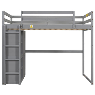 Loft Bed With Built In Wardrobe, Storage Shelves, And LED Light