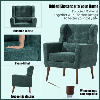 Modern Accent Chair, Arm Chairs For Living Room, Upholstered Mordern Armchair, Comfy Soft Padded Lounge Chair In Small Space, Bedroom, With Pillow, Solid Wood Leg