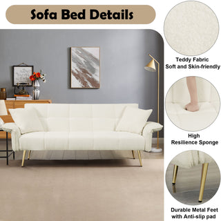 Convertible Double Futon Sofa Bed With Folding Armrests For Living Rooms