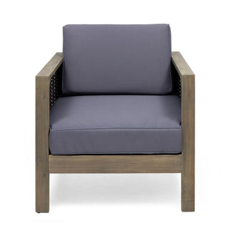 Outdoor Acacia Wood Club Chair With Wicker Accents