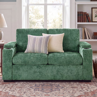 Pull Out Sofa Bed Loveseat With Twin Mattress, Cup Holders And Arm Storage