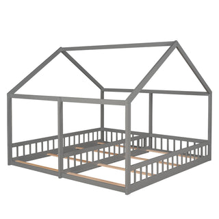 House Platform Beds, 2 Shared Beds, Metal Frame With Guardrails