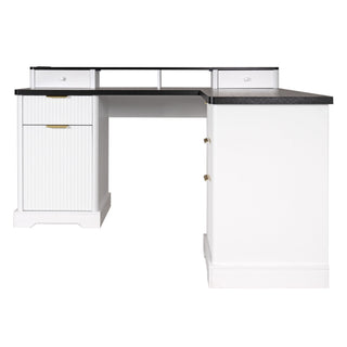 Fluted L-Shaped Desk With Charging Station & Storage Cabinet