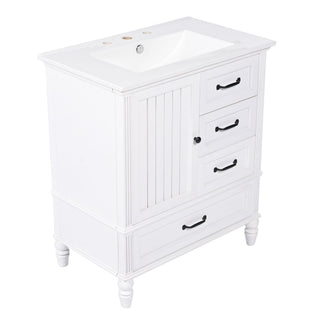 30" Bathroom Vanity With Sink, 3 Drawers, Adjustable Feet