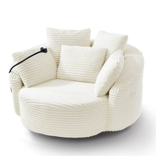 Swivel Accent Barrel Chair With Adjustable Phone Holder, 5 Pillows For Living Room