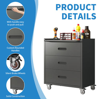 Heavy Duty Metal Storage Cabinet With Wheels 3 Drawer Tool Cabinet For Garage, Office, And Home Organizer Solutions