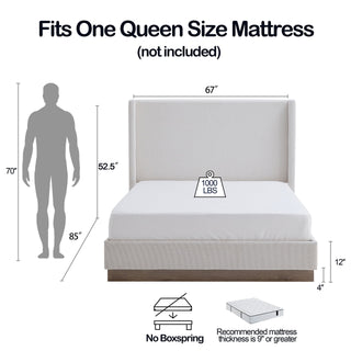 Hosford - Minimalist Upholstered Wingback Bed With Wood Base Platform