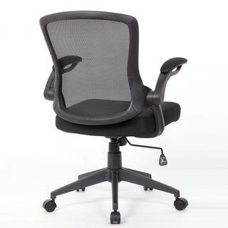 Office Chair With Mid Back Design, Adjustable Height And Foldable Armrests - Black