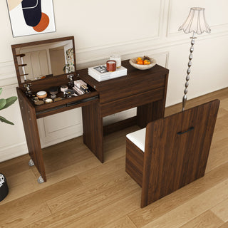 Folding Desk With Mirror And Storage Stol For Bedroom
