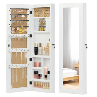 Jewelry Armoire Organizer With Full Length Mirror, Wall Mounted Lockable Cabinet With LED Light