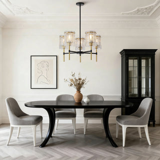 5 Light Chandelier, Textured Glass Pendant Light, (Not Including The Bulb) For Living Room - Black / Gold
