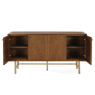 Modern Scandinavian 4 Door Sideboard Storage Cabinet With Adjustable Shelves - Brown / Gold