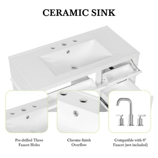 Modern Bathroom Vanity With Sink Top, Flip Drawer Design