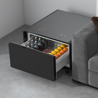 Modern Smart Side Table With Built-In Fridge, Wireless Charging, Temperature Control, Power Socket, USB Ports, Outlet Protection, Induction Light