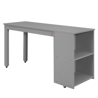 Loft Low Study Bed With Cabinet, Shelves And Rolling Portable Desk, Multiple Functions