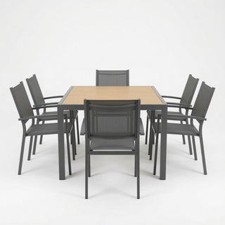 7 Piece Gray Patio Dining Set With Hdps Table And Textilene Chairs For Outdoor Use, Metal Furniture