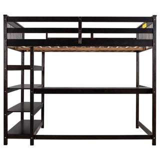 Loft Bed With Storage Shelves And Under Bed Desk